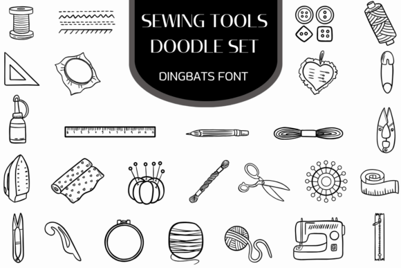 Sewing Tools Doodle Set: A Creative Dingbats Font for Handmade Brand Identity